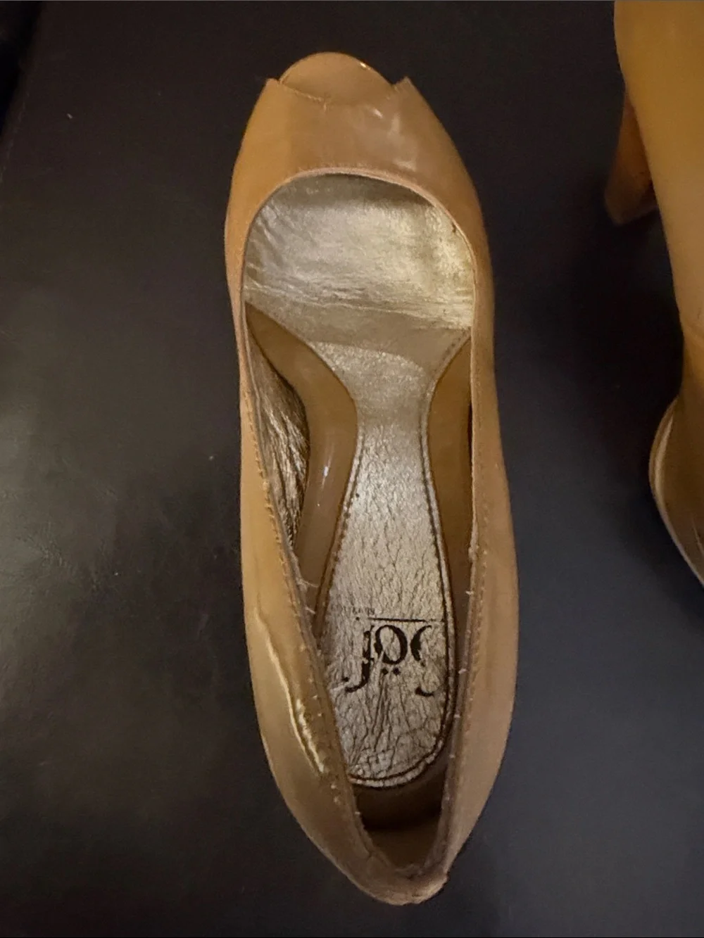 Sofft Beige Patent Peep-Toe Pumps